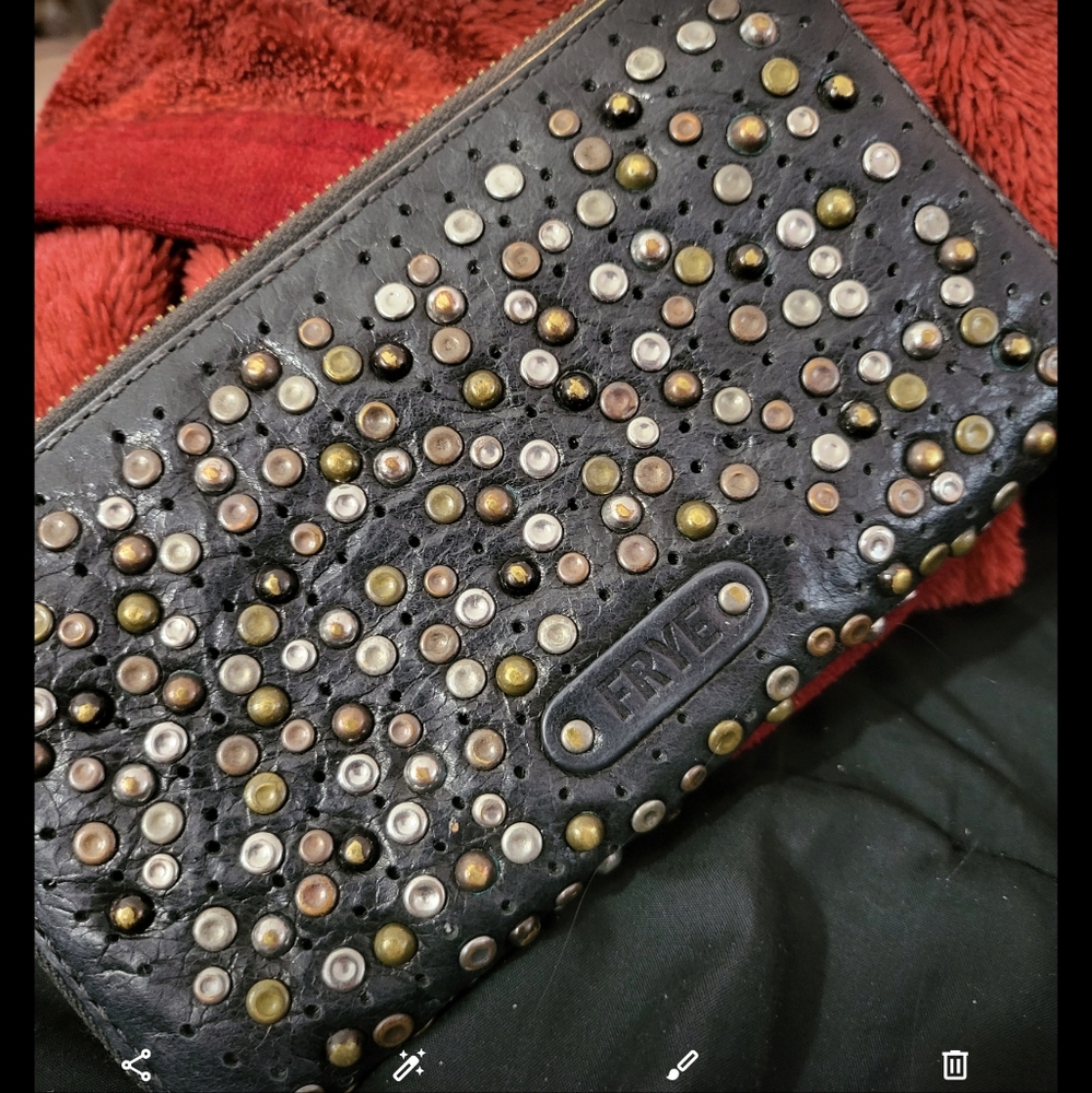 Frye studded zip around wallet